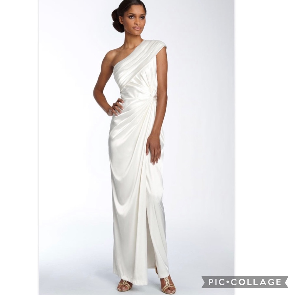 Adrianna Papell 🖤BLACK 🖤one shoulder satin long gown - Picture 4 of 13